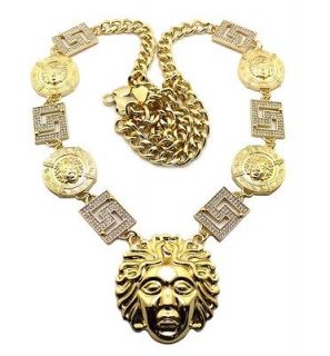 TYGAS STYLE MEDUSA Pendant w/10mm 36 Cuban Link Chain Neckalce XC304