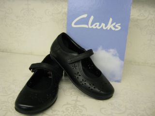 Clarks Daisy Lily Inf Black Leather Mary Jane Velcro School Shoes