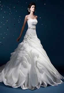 Best Sell Strapless Ivory Organza/Voile Bridal Wedding Dress Gown Lace