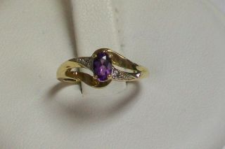 Delicate 10K Yellow Gold Amethyst and Diamond Ring