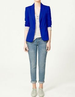 2012 Collection Stylish Womens One Button Tunic Foldable Sleeve Blazer