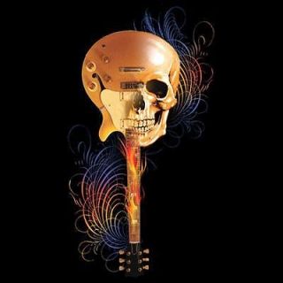 Cool Guitar Tshirt Iron Skull Play Electric Acoustic Notes Dark Fire