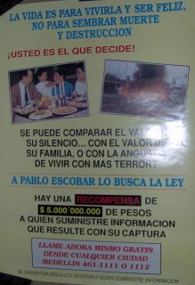 Pablo Escobar Information Wanted Poster Colombian #3