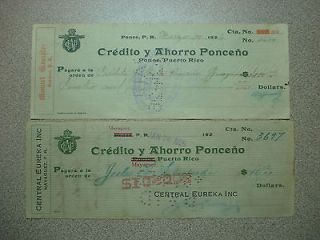 Vintage 1920s Checks Bank Credito y Ahorro Ponce Puerto Rico, Scarce