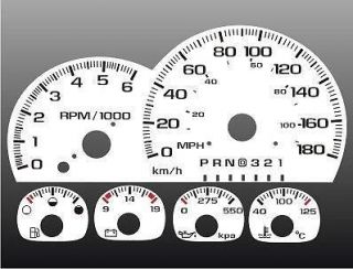 1997 1999 Chevy Truck 180 kmh METRIC Dash Cluster White Face Gauges