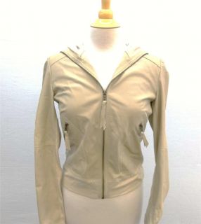 Laundry by Shelli Segal Hooded 100 % Beige Leather Jacket Large
