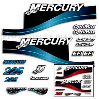 Mercury 225hp Outboard Decal Kit Blue or Red Available