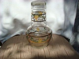 Vintage Retro Hand painted Glass Bedside Carafe Decanter with Tumbler