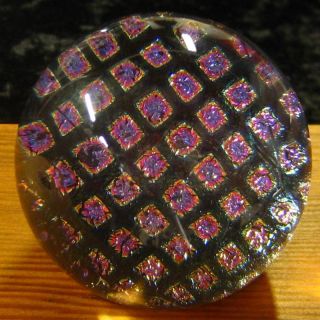 Pink CBS Dichroic Squares Art Glass Marble Paperweight
