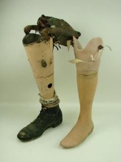 Veteran Antique Wooden Leg + Plastic Leg Prothesis Prosthetic Device
