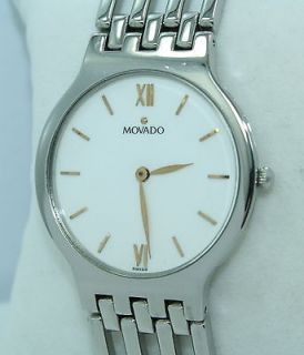 Mens ~ MOVADO Esperanza Museum Watch ~ WHITE DIAL ~ Stainless Steel
