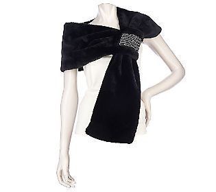 NEW DENNIS BASSO Black Faux Fur Shawl Wrap W/Crystal Cuff $90