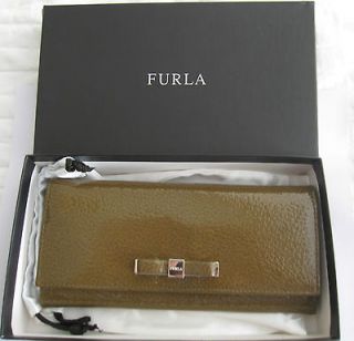 NIB Furla Toffee Patent Leather Continental Envelope Wallet with