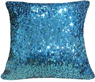 Blue 6x9mm Sequins w/ Velvet Cushion Cover/Pillow Case *Custom Size