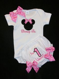 Baby Girl 1st 2nd 3rd Birthday Mouse Onesie, Diaper Cover Free Ship