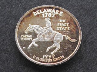 1999 Delaware Statehood Quarter Commemorative .999 Silver Art Round
