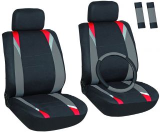 , Gray, Black Front Car Seat Cover Set Bucket Chairs with Wheel Cover