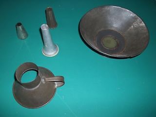 LOT ANTIQUE TIN STRAINER SIEVE CANNING FUNNEL AND BOTTLE FUNNELS