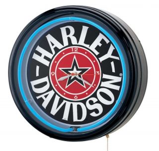 Harley Davidso n Fat Boy Star w/Blue Neon Clock , HDL 10153