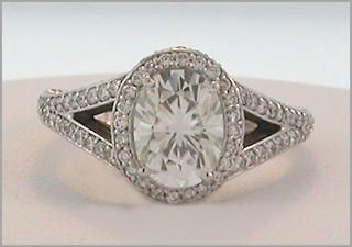 25 Ct Oval Cut Moissanite & Genuine Diamond Pave Ring