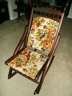 Eastlake folding nursing sewing rocking chair w Bird & Floral Tapestry