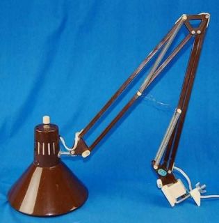 Vintage Adjustable Arm Brown Task Drafting Lamp Light Clamp On Desk