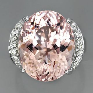 Natural 16.96ct MORGANITE (Pink Emerald) & 18pcs VS/G DIAMOND RING