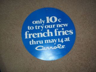 Vintage 1969 Carrols Fast Food Restaurant .10c French Fry Display Sign