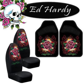 ED HARDY DEDICATED TO LOVE UNIVERSAL FIT FLOOR MATS FRONT SEAT COVERS