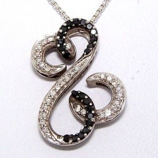 Black White Diamond Open Heart Pendant/Necklace Sterling Silver 18