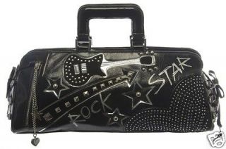 Womens Black Leather Rock Star Studded Hand Held Bag RRP £235
