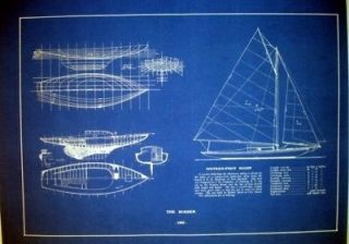 Sailboat Sloop 16 footer 1905 Blueprint Plan Drawing 16 x 22 (128)