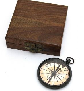 Brass Watch Type Pocket Compass with Hard Wood Box   Dollond London