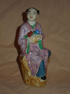 Antique Chinese Handpainted Porcelain Famille Rose Man Flower Figure