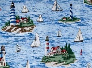 Timeless Treasures ~ Sailboats ~ LIGHTHOUSES ~ 100% Cotton Quilt