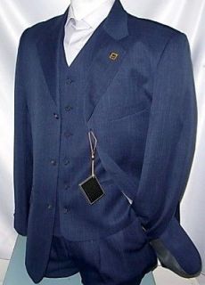 NEW Stacy Adams Sun Vested Navy Blue Three Piece Mens Suit Suits