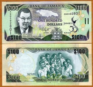 Jamaica, $100, 6 8 2012, P New, UNC New Commemorative