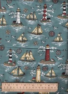 Valance Lighthouse Ship Boat Ocean Nautical cotton fabric curtain