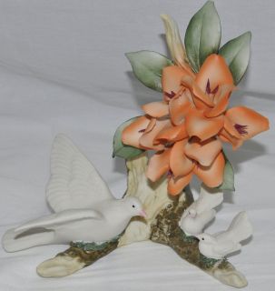 Doves Capodimonte Bisque Figure Statue Mother & Baby Birds Made in