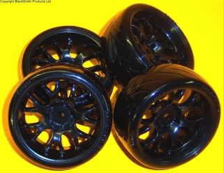 10 On Road Wheel Tyres Nitro RC Car Black Tree Drift 9 Spoke V2