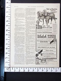 1926 WALSH Leather NO BUCKLE Horse Harness magazine Ad farm wagon
