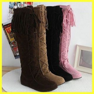 New Women Yellow Thread Tassels Fashion Knee H igh Boots Lb223