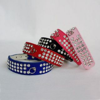 18.5 New Leather 3 Rows Rhinestone Bling Pet Dog Collar XS S M L