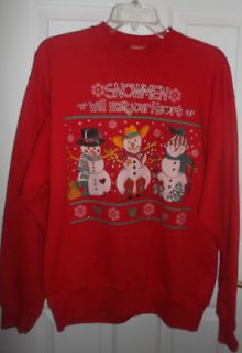 Ugly tacky Christmas sweater sweatshirt snowmen front dog back L NWOT