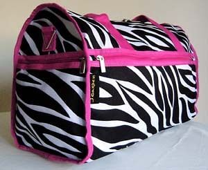 19 Duffel/Tote Gym Bag Luggage/Purse Travel Case Overnight Zebra Pink