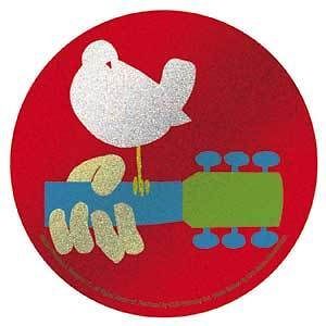 WOODSTOCK dove on guitar glitter STICKER  peace sixties *