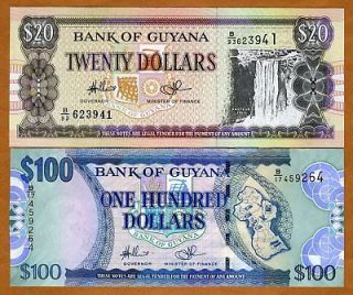 Set, Guyana, 20;100 dollars (1996 2006), P 30;36, UNC