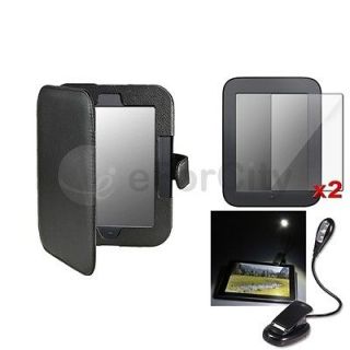 Black Leather Cover+2x LCD Guard+LED Light For Nook 2 Simple Touch