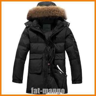 Mens Fur Hooded 90% Duck Down Jacket Outwear Long Winter Warmth Coat