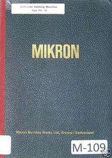 Mikron Gear Hobbing Machine 132 02 Operation Manual